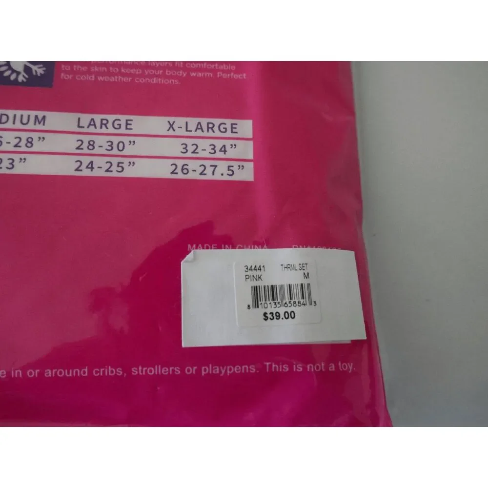 GO UNDER Girls 2PC Thermal Set PINK Base Layer Ultra-Soft Size M 7/8
